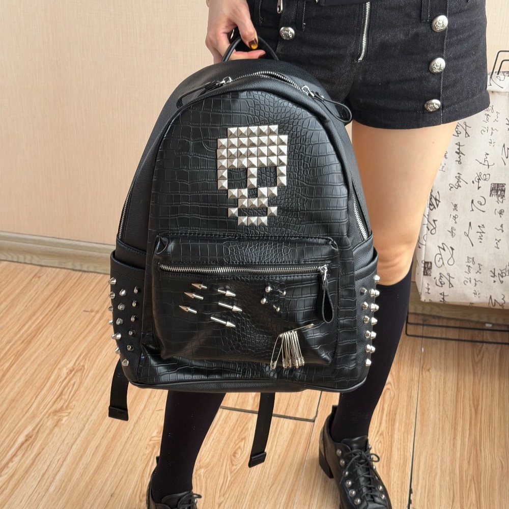 Street Fashion Women - Zaino Originale con Motivo Coccodrillo Nero