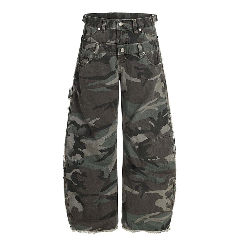 Street Fashion Vibes - Pantaloni jeans cargo mimetici moda uomo